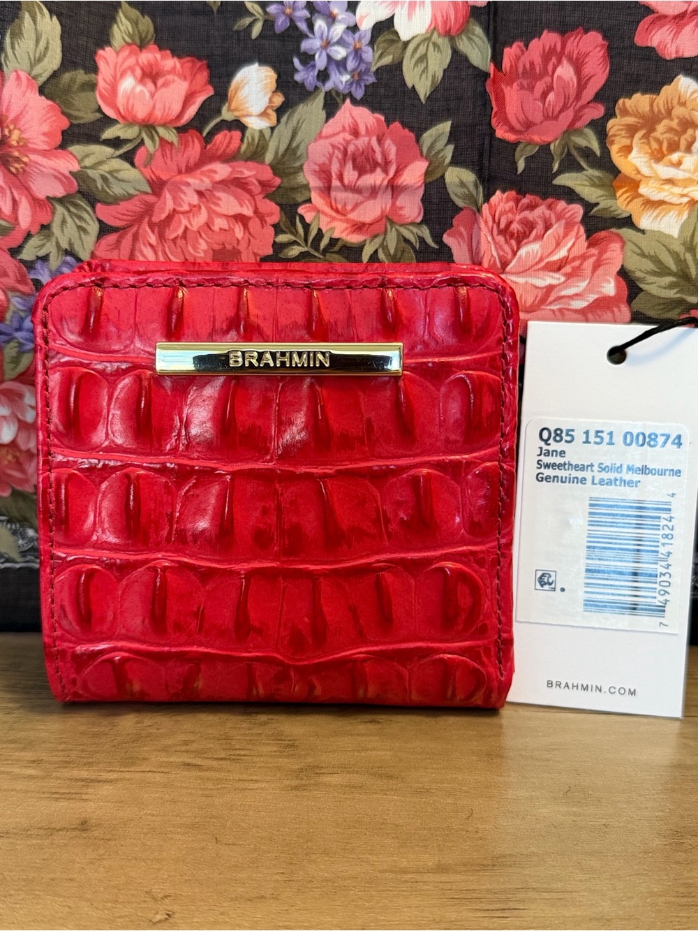 Brahmin Hot Pink Croc-Embossed Leather Wallet
